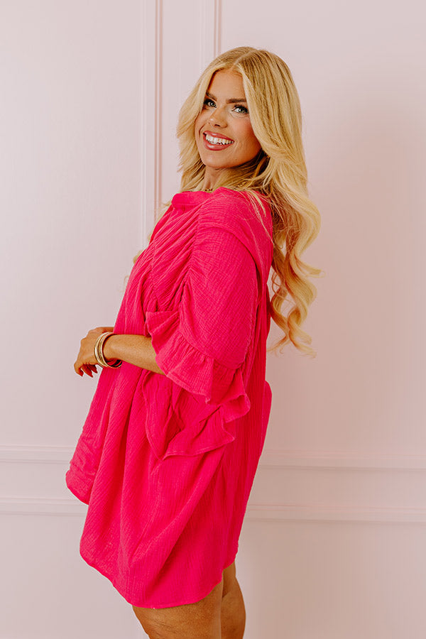 Ultimate Divine Downtime Button-Up: Hot Pink Curves for Effortless Style