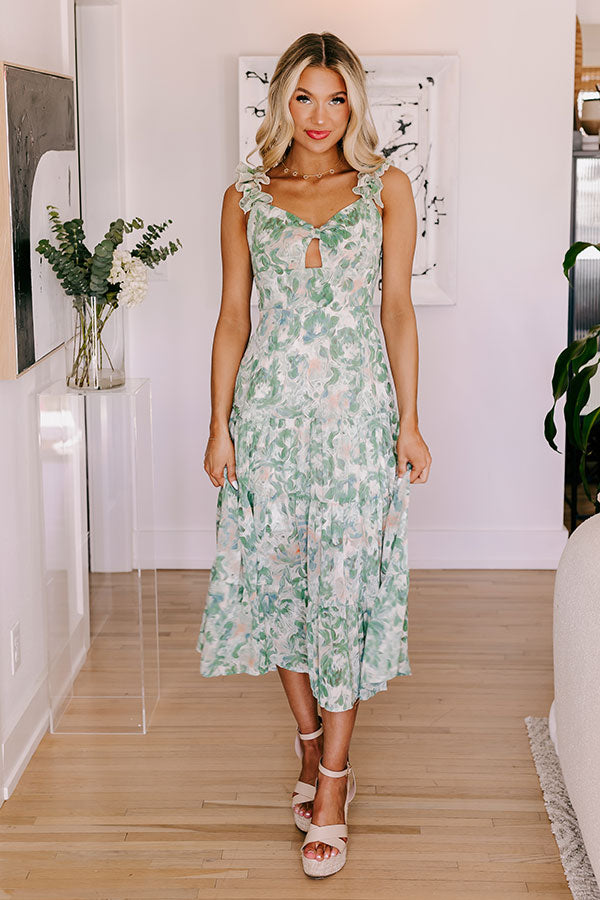 Premium Floral Chiffon Midi Dress - Stroll Through Martha's Vineyard in Style