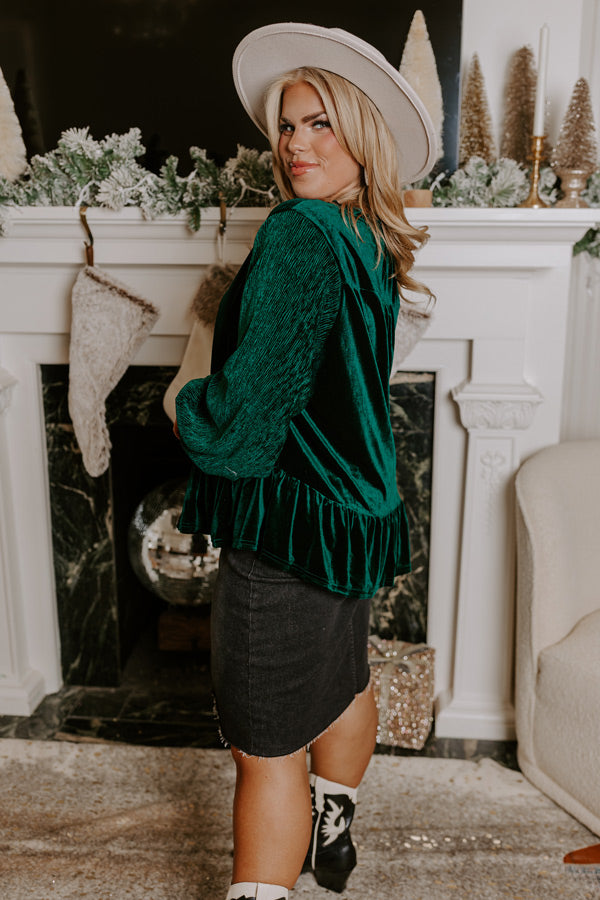 Premium Velvet Statement Top - Hunter Green