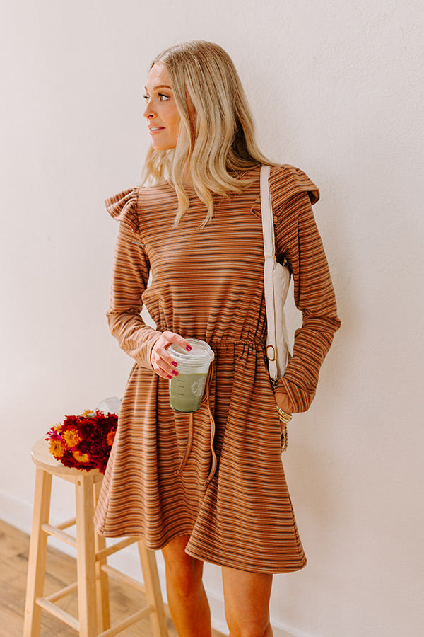 Premium Harvest Harmony Striped Mini Dress in Camel - Effortless Elegance