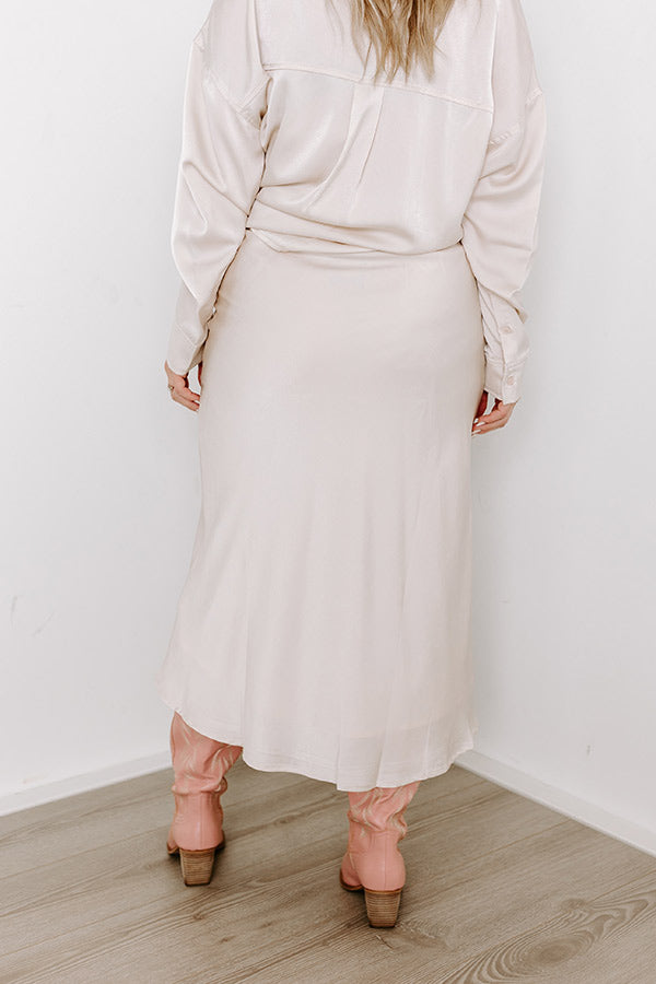 Ultimate Elegance Cream Satin Midi Skirt