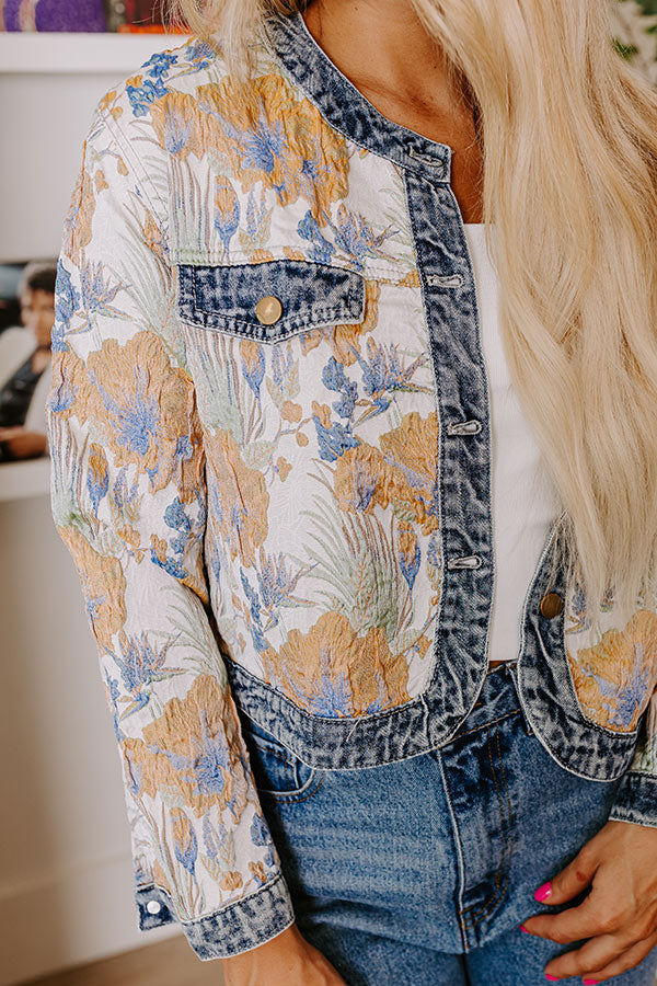 Premium Floral Jacquard Denim Jacket - Ultimate Fall Style