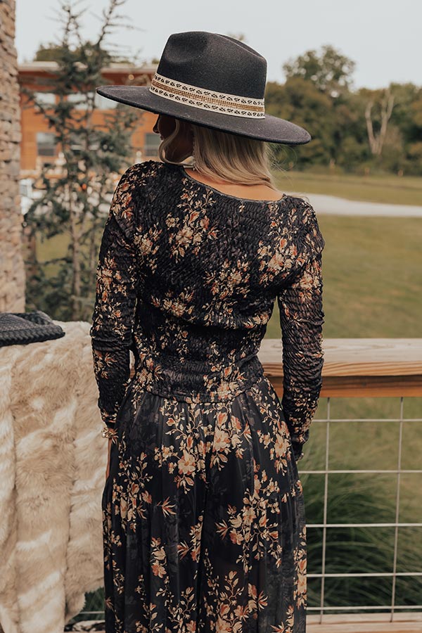 Premium Autumn Smocked Mesh Top - Black