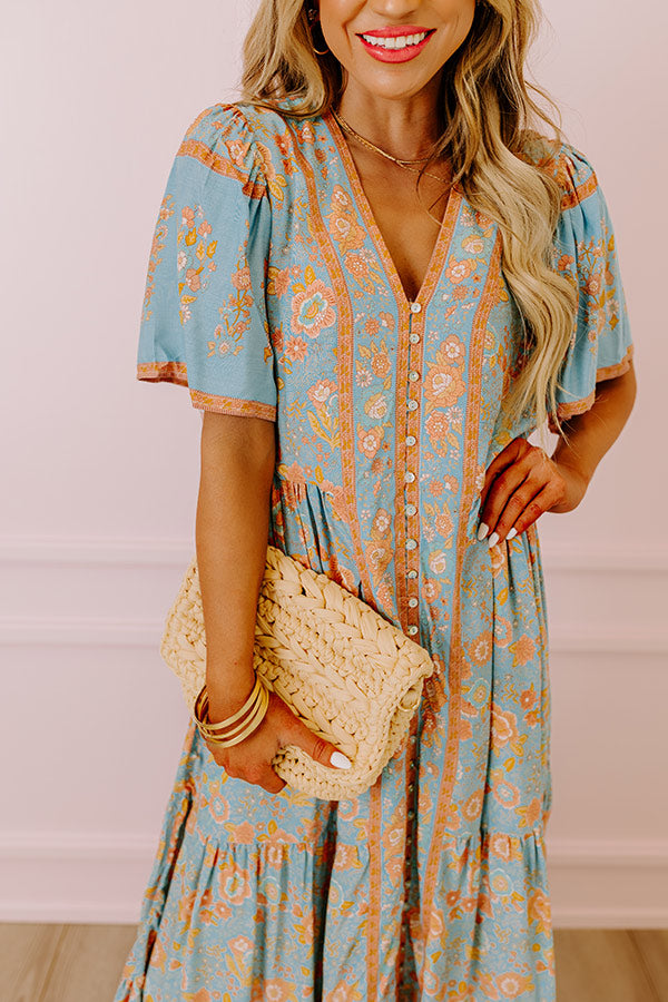 Ultimate Soho Stroll Floral Midi Dress - Airy Blue