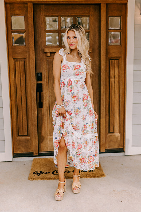 Premium Secret Rose Garden Midi Dress - White