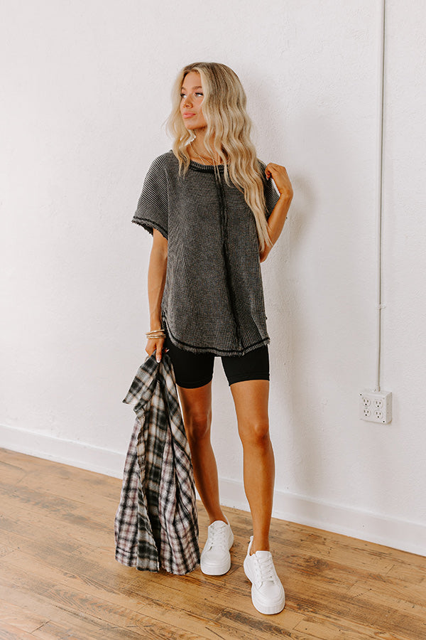 Premium Vintage Black Waffle Knit Top - Ultimate Everyday Style