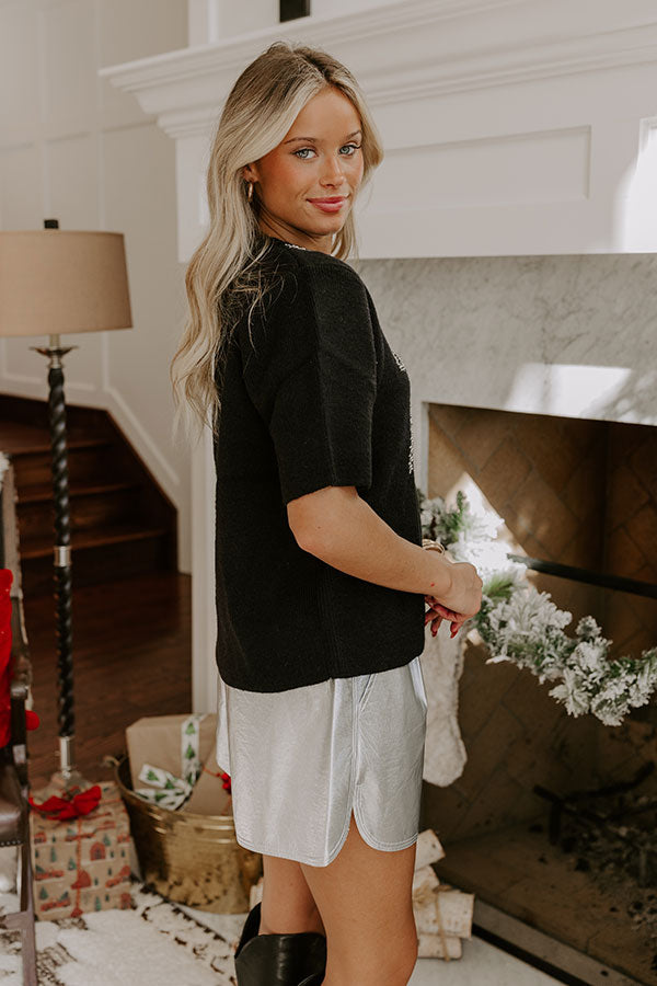 Ultimate Holiday Glam Beaded Bow Knit Top - Black