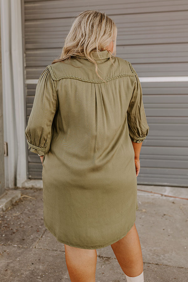 Premium Olive Curves Mini Dress with Braided Accents