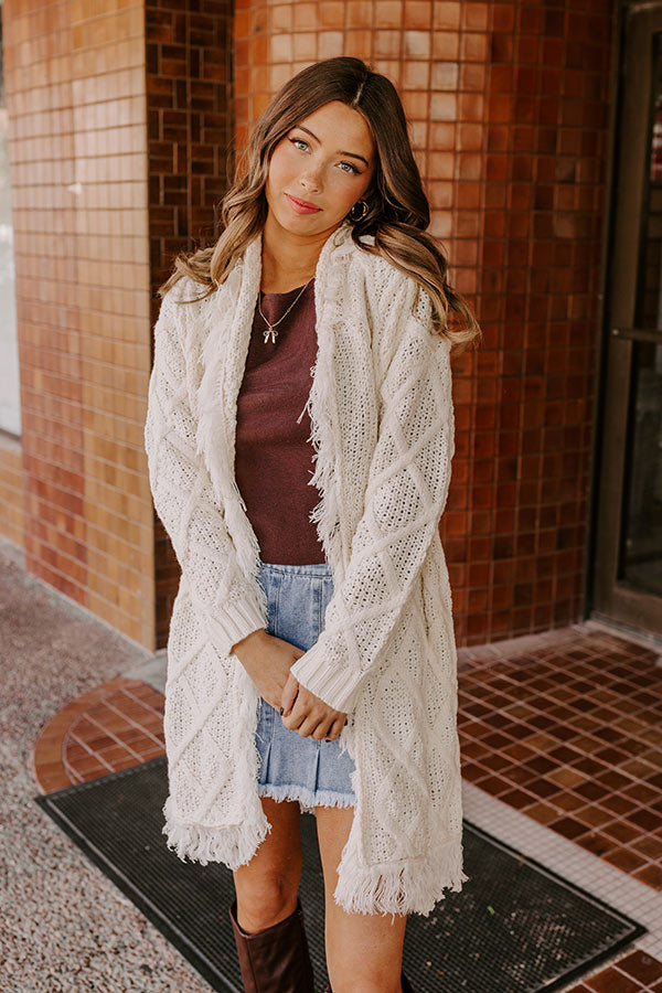 Ultimate Fireside Cozy Cable Knit Fringe Cardigan