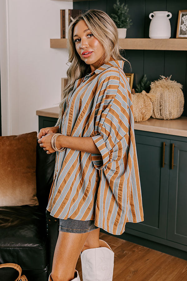 Premium Pumpkin Spice Cutie Oversized Button-Up Shirt in Autumn Sky