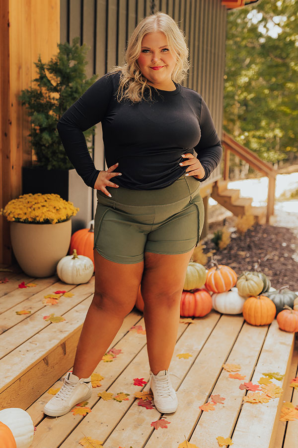 Premium High Waist Athleisure Shorts - Olive Curves | Strive For Greatness Collection