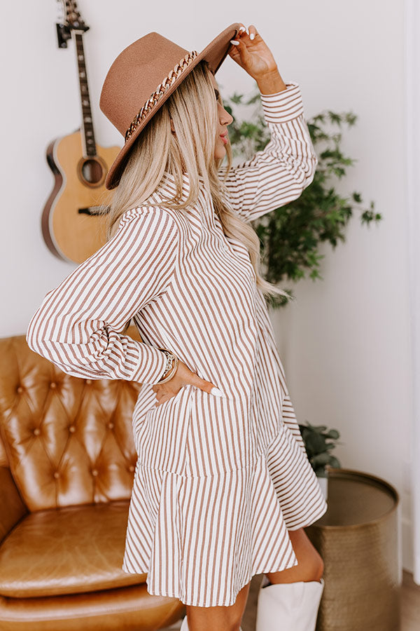 Premium Stripe A-Line Mini Dress in Brown | Ultimate Elegance