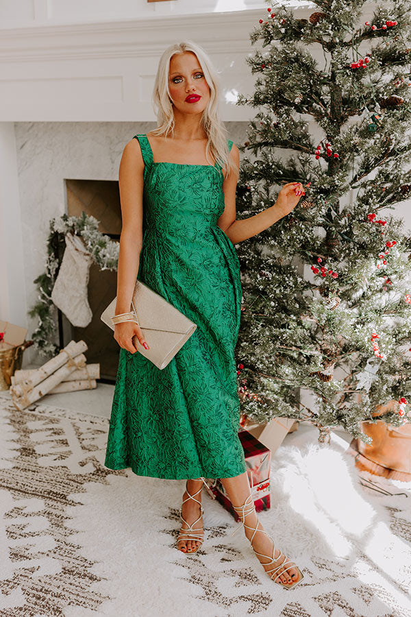 Premium Holiday Soiree Jacquard Midi Dress