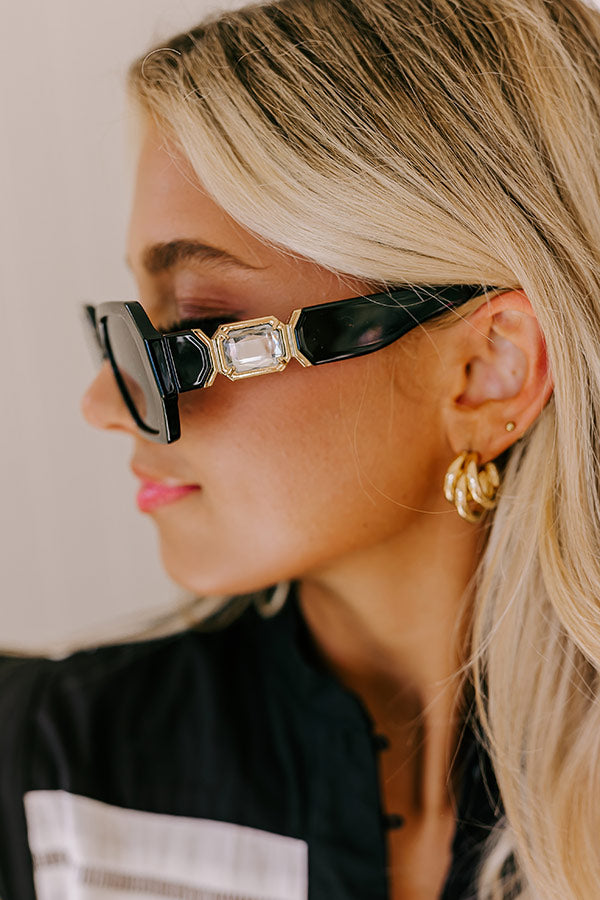 Premium Black Rectangular Sunnies with Gold Accents