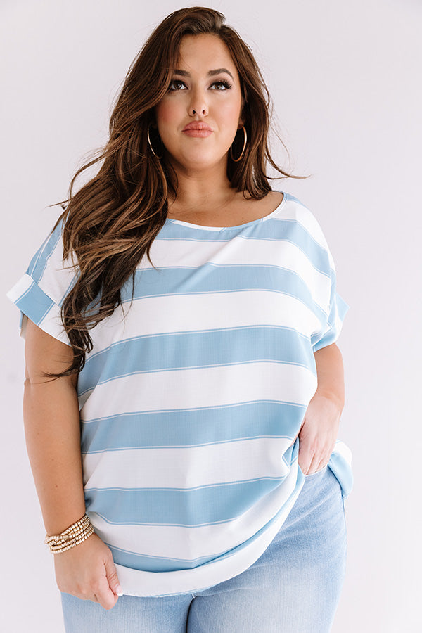 Premium Sky Blue Striped Casual Shift Top - Plus Size