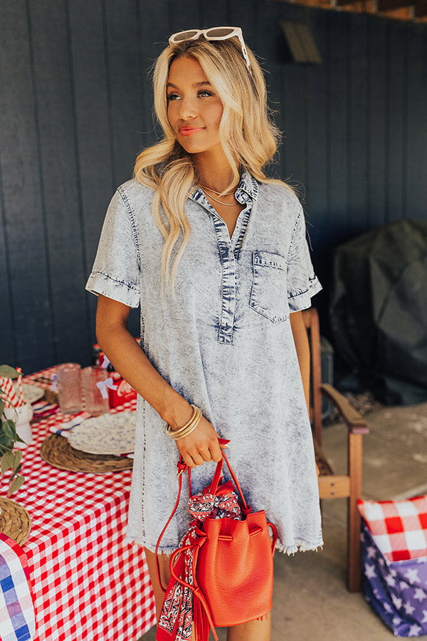 Premium Chambray Mini Dress - Medium Wash | Ultimate Summer Style