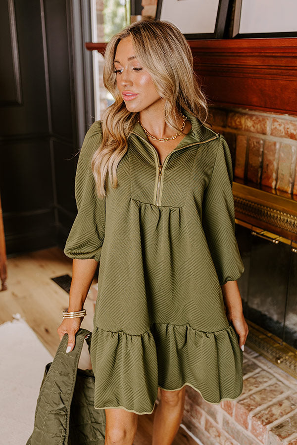 Premium Fall Mixer Mini Dress - Olive Elegance