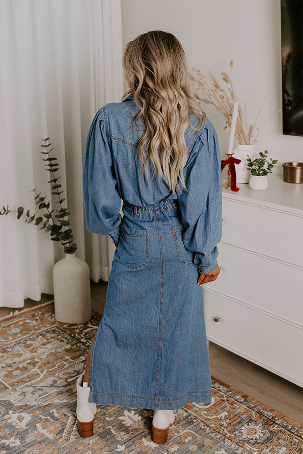 Premium City Chic Denim Midi Dress - Effortless Style