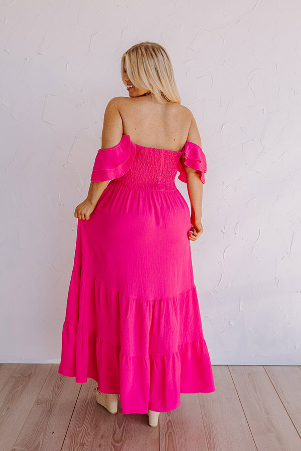 Premium Seaside Chic Smocked Maxi Dress - Hot Pink Curves