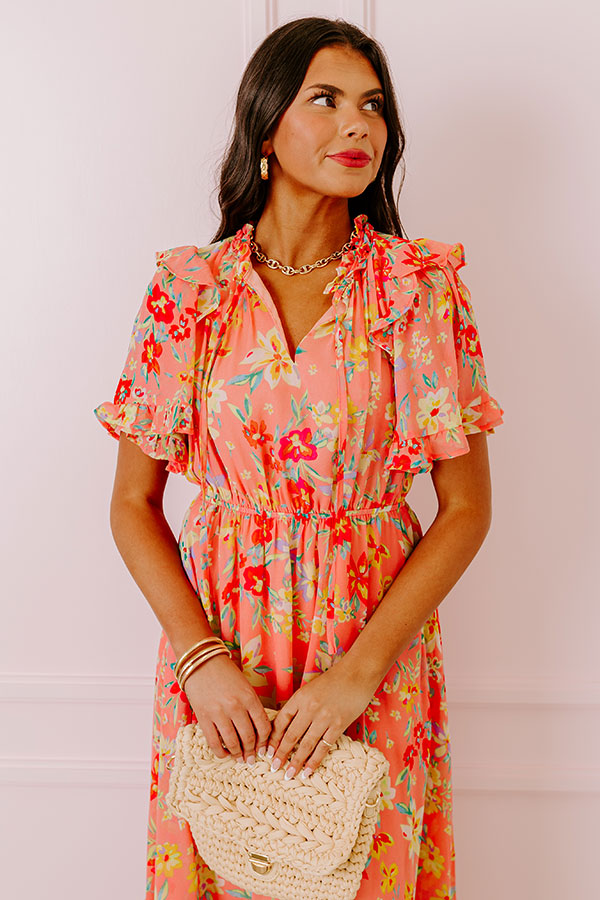 Ultimate Floral Flair Midi Dress in Coral