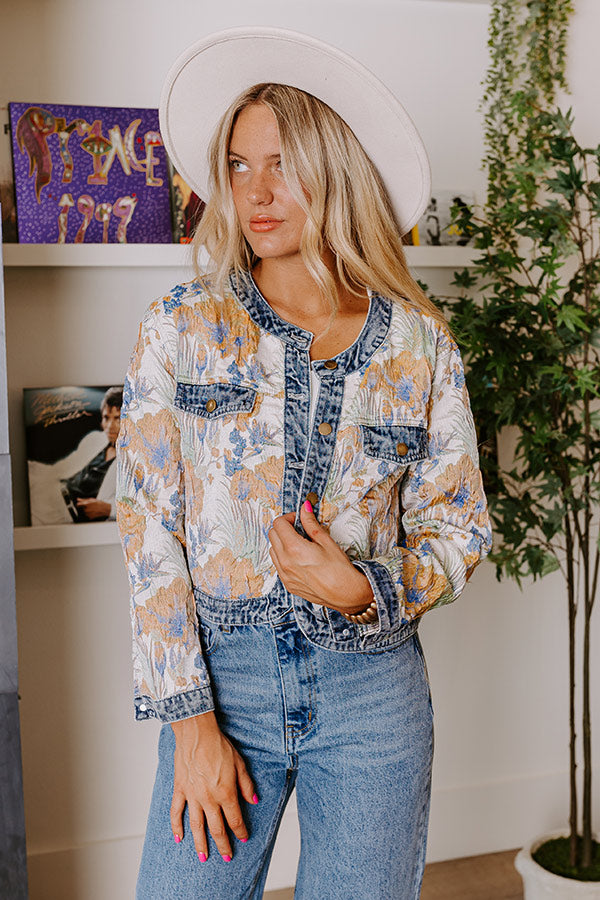 Premium Floral Jacquard Denim Jacket - Ultimate Fall Style