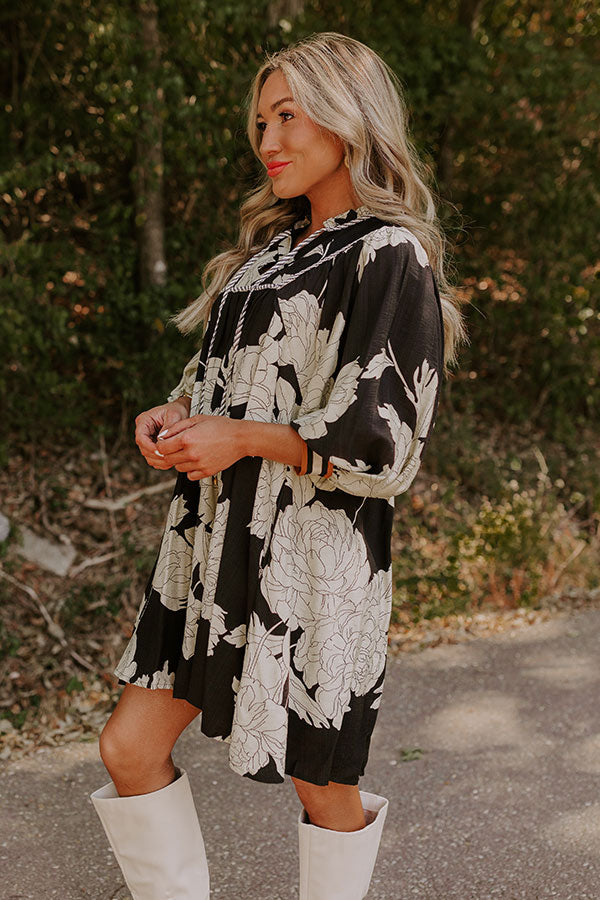 Ultimate Vineyard Stroll Floral Mini Dress - Black Chic Edition