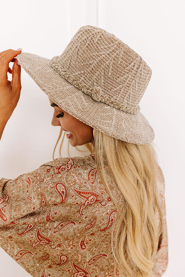 Premium Taupe Chenille Fedora Hat - Fall Dreaming Collection