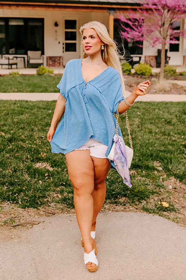 Premium Brunch Voyage Babydoll Top - Ocean Blue Curves