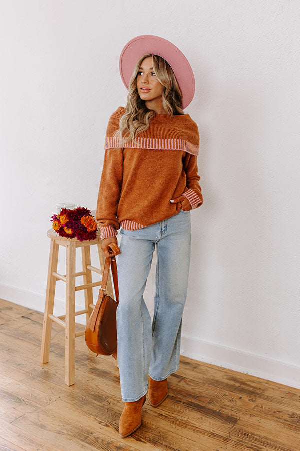 Ultimate Chic Moment Off-Shoulder Knit Sweater in Cinnamon