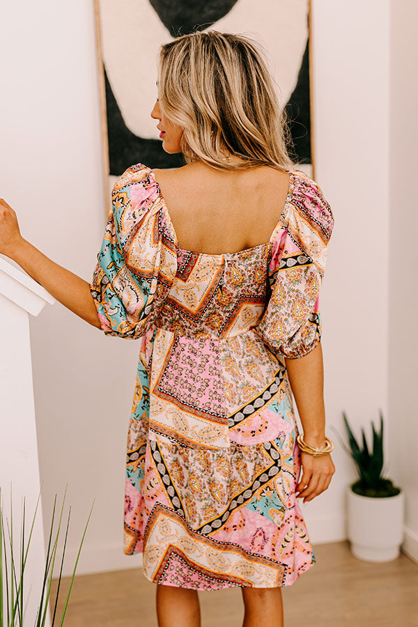 Premium Satin Babydoll Mini Dress in Paisley Print