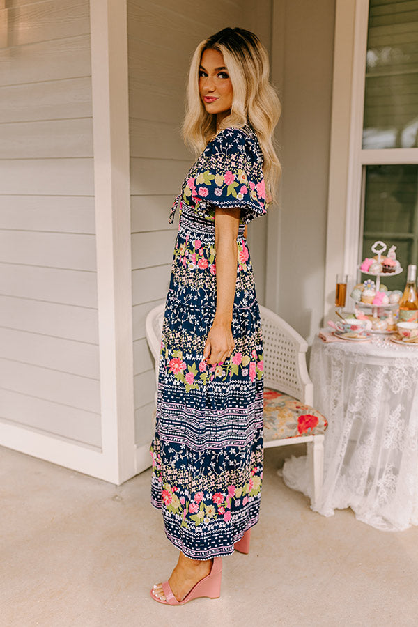 Premium St. Tropez Floral Midi Dress in Navy - Ultimate Spring Style