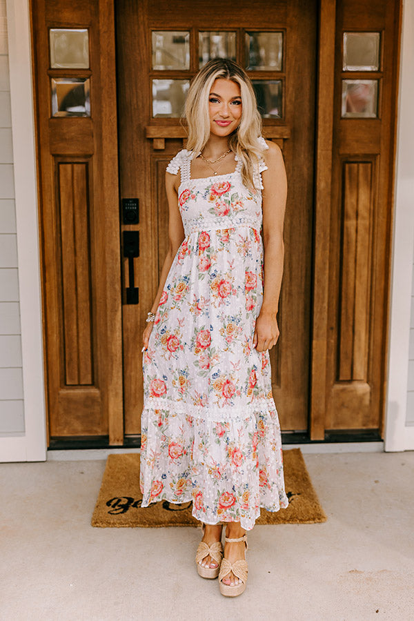 Premium Secret Rose Garden Midi Dress - White