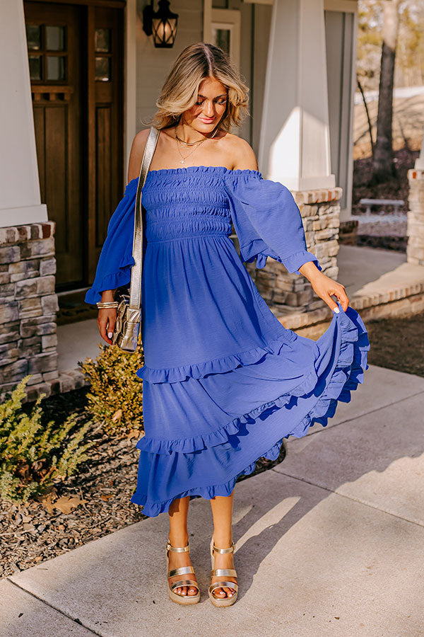 Ultimate Royal Blue Smocked Midi Dress - Beach Chic Style