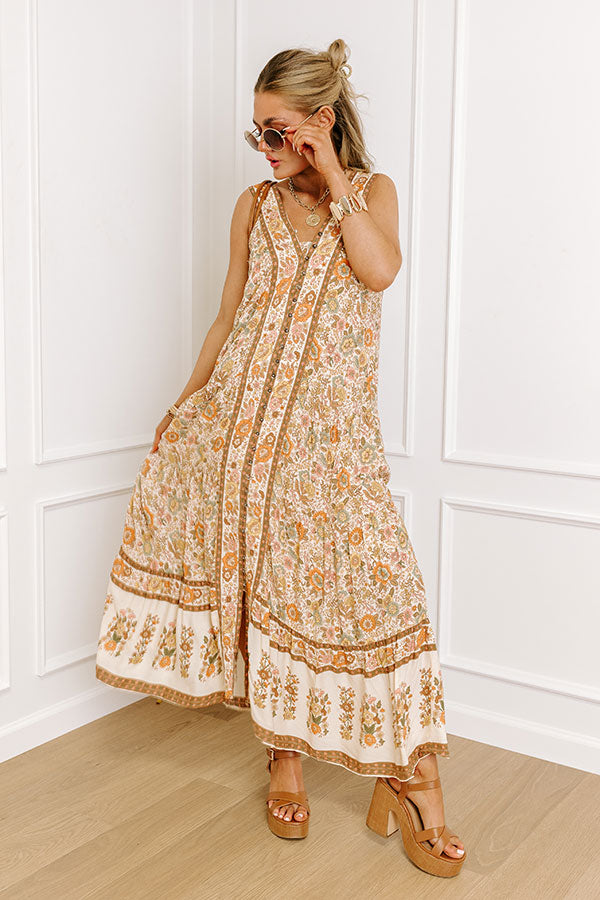 Ultimate Summer Stroll Floral Maxi Dress - Cream