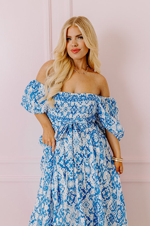 Premium Ocean Breeze Smocked Maxi Dress for Curves