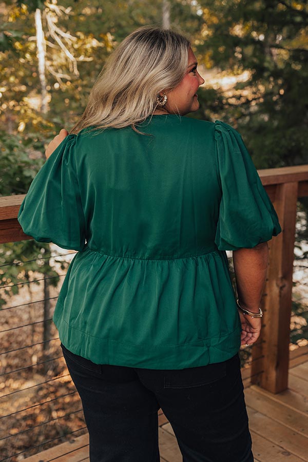 Premium Peplum Top for Curves - Ultimate Hunter Green Elegance