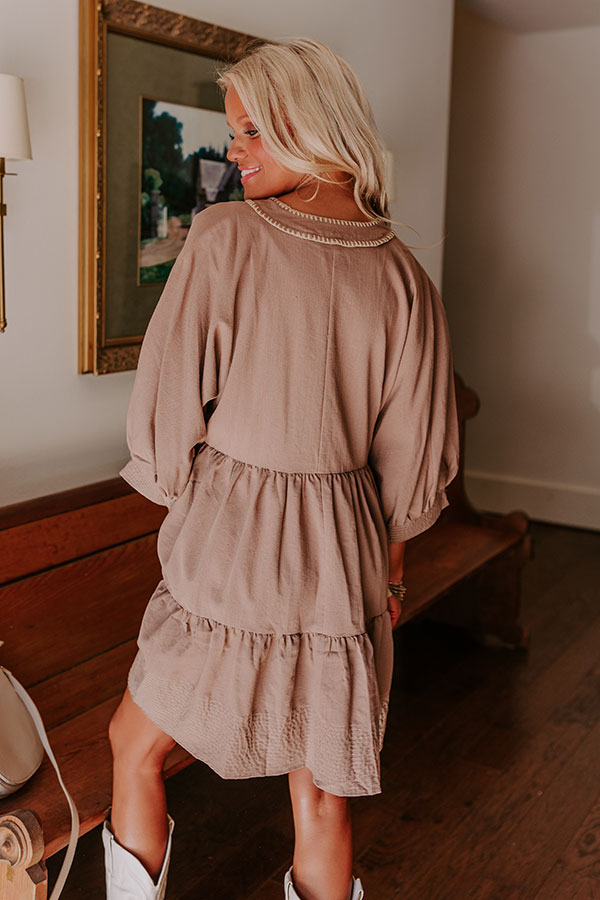 Ultimate Dreamy Moment Mini Dress in Mocha - Premium Babydoll Style