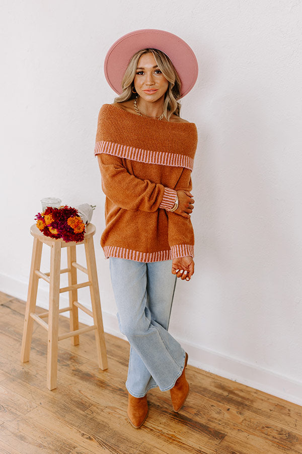 Ultimate Chic Moment Off-Shoulder Knit Sweater in Cinnamon