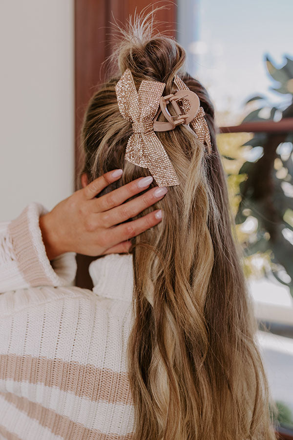 Ultimate Sparkle Bow Hair Claw Clip - Iced Latte Edition