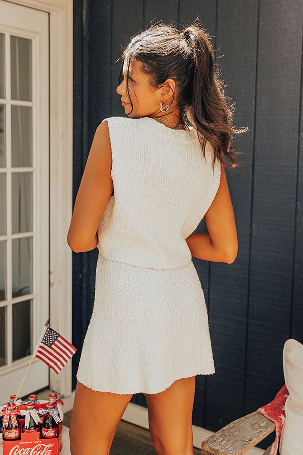 Premium American Flag Knit Crop Top - White