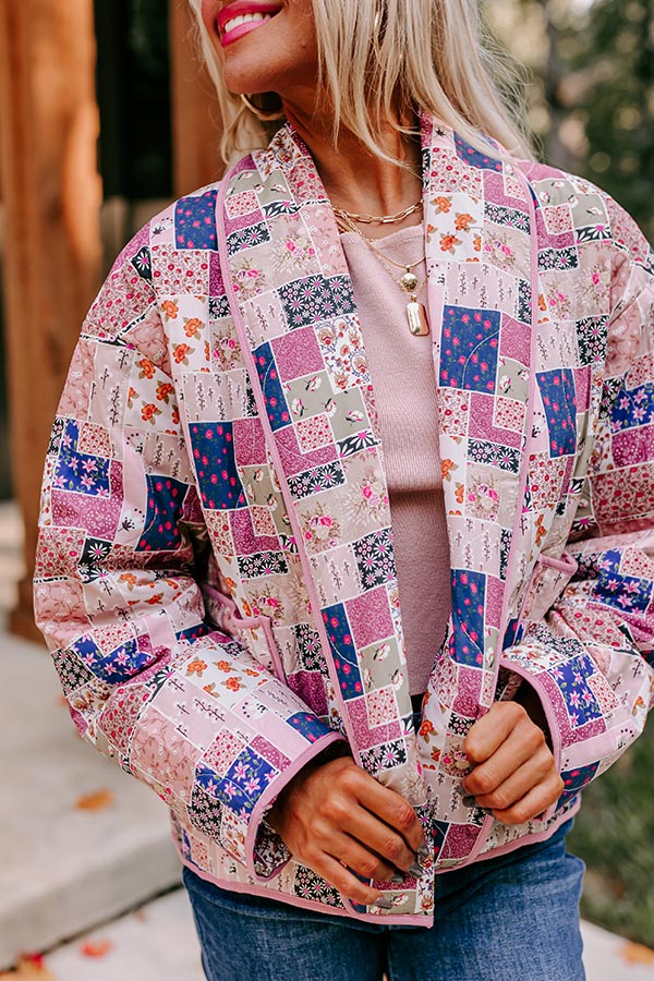 Premium Pumpkin Patch Floral Quilted Jacket in Blush - Vintage Inspired Style