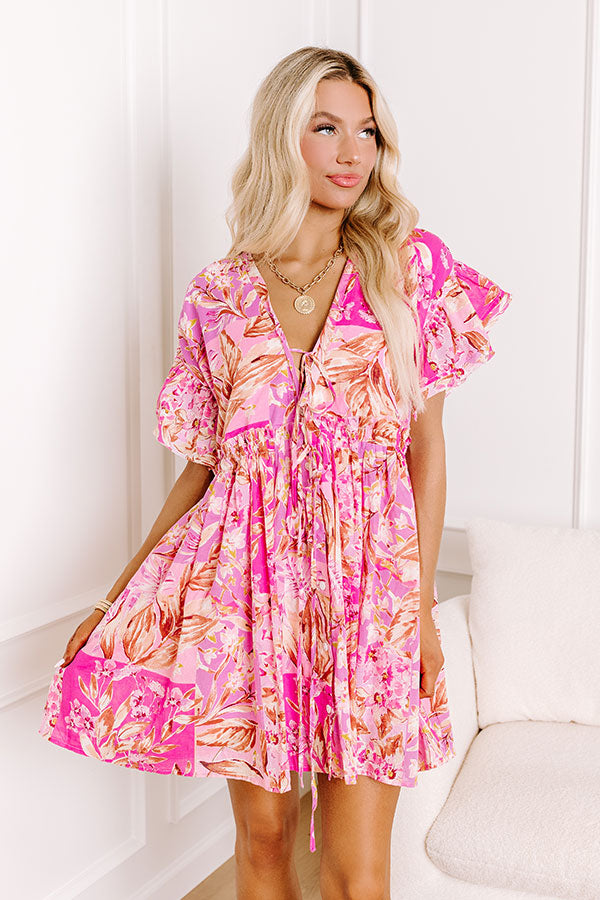 Ultimate Summer Floral Dress - Fuchsia & Gold Elegance