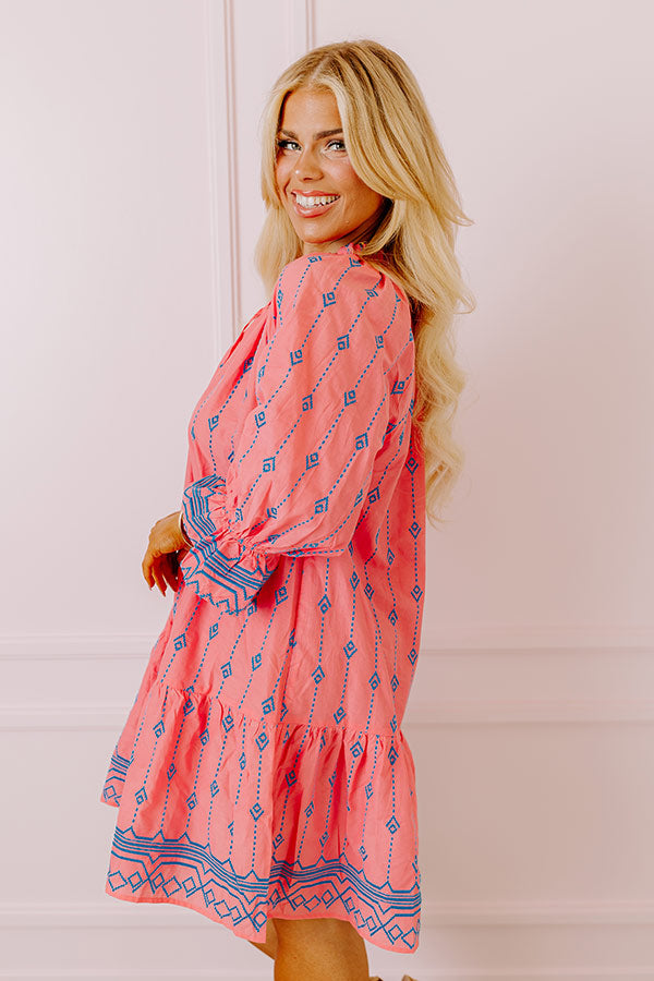 Premium Charleston Stroll Embroidered Mini Dress - Pink Curves Design