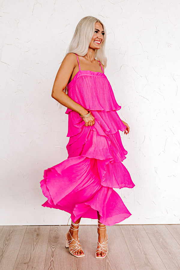 Ultimate Dreamy Mood Pleated Midi Dress - Hot Pink