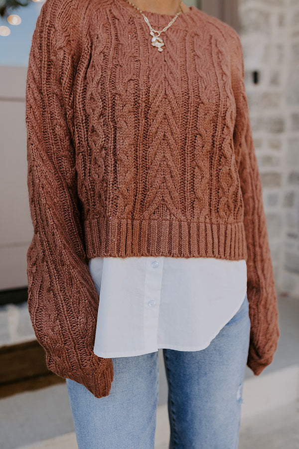 Ultimate Cozy Weekend Cable Knit Sweater - Brown