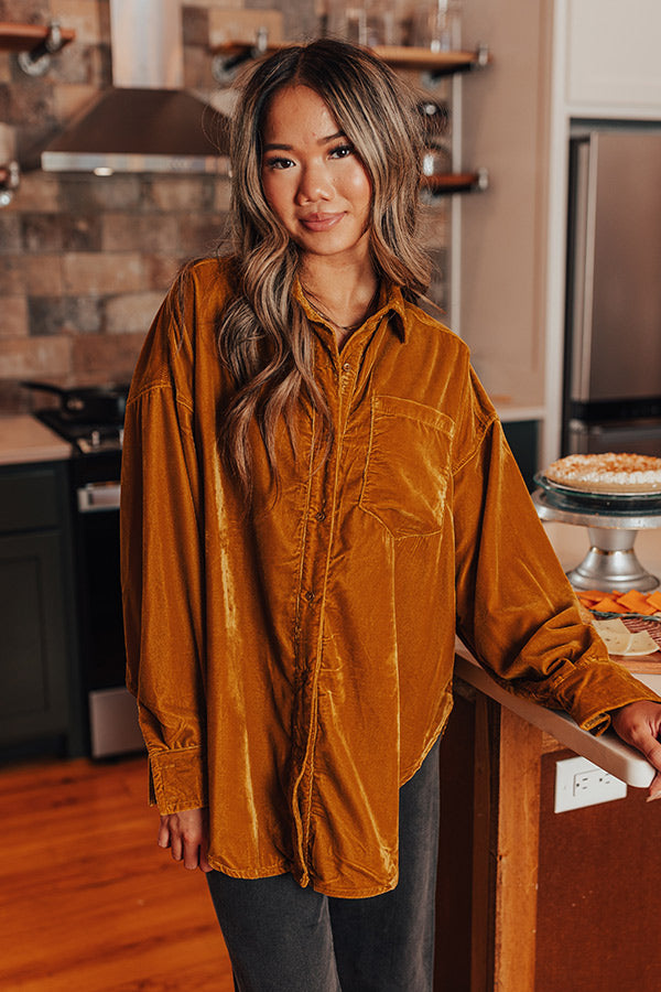 Premium Velvet Button-Up Top in Mustard - Ultimate Style Upgrade