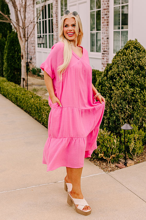 Ultimate Chic: Pink Curves Midi Dress