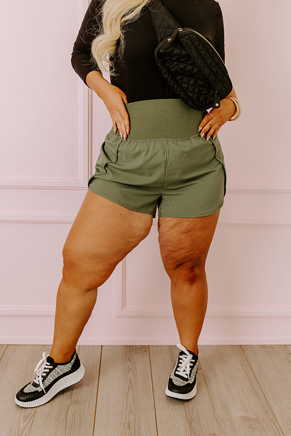 Premium High Waist Athleisure Shorts - Olive Curves | Strive For Greatness Collection