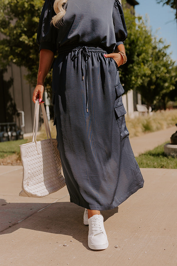 Premium Central Park Stroll High Waist Cargo Skirt - Navy Curves Edition