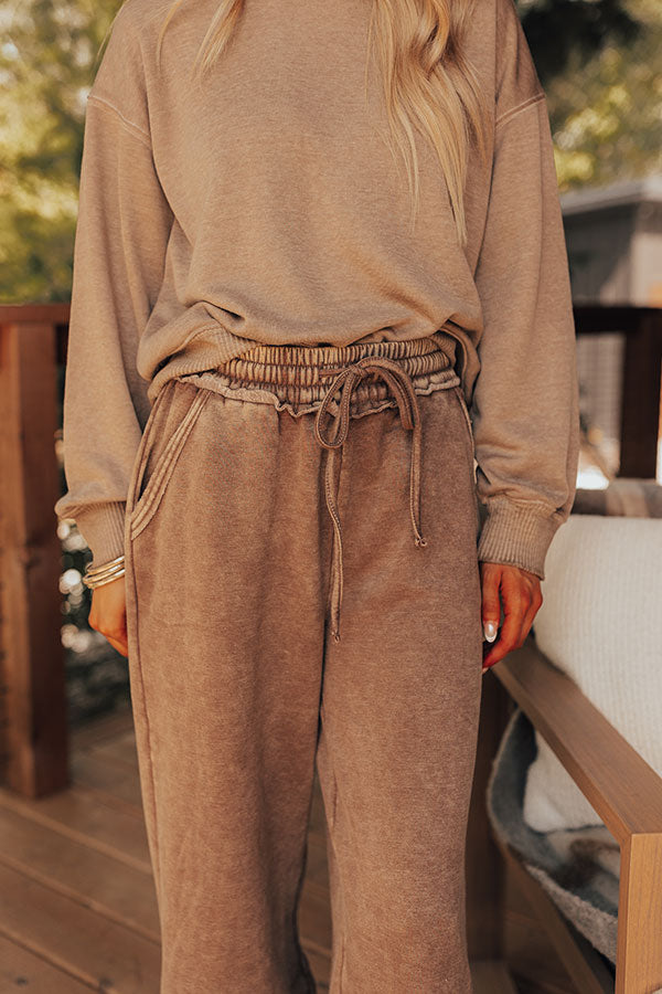 Ultimate Cozy Daydream High Waist Vintage Wash Pants in Mocha - Relaxed Fit & Effortless Style
